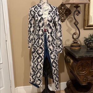 **RUBY MOON Long Sleeve Elegant Black and White Long Open Cardigan Sz S